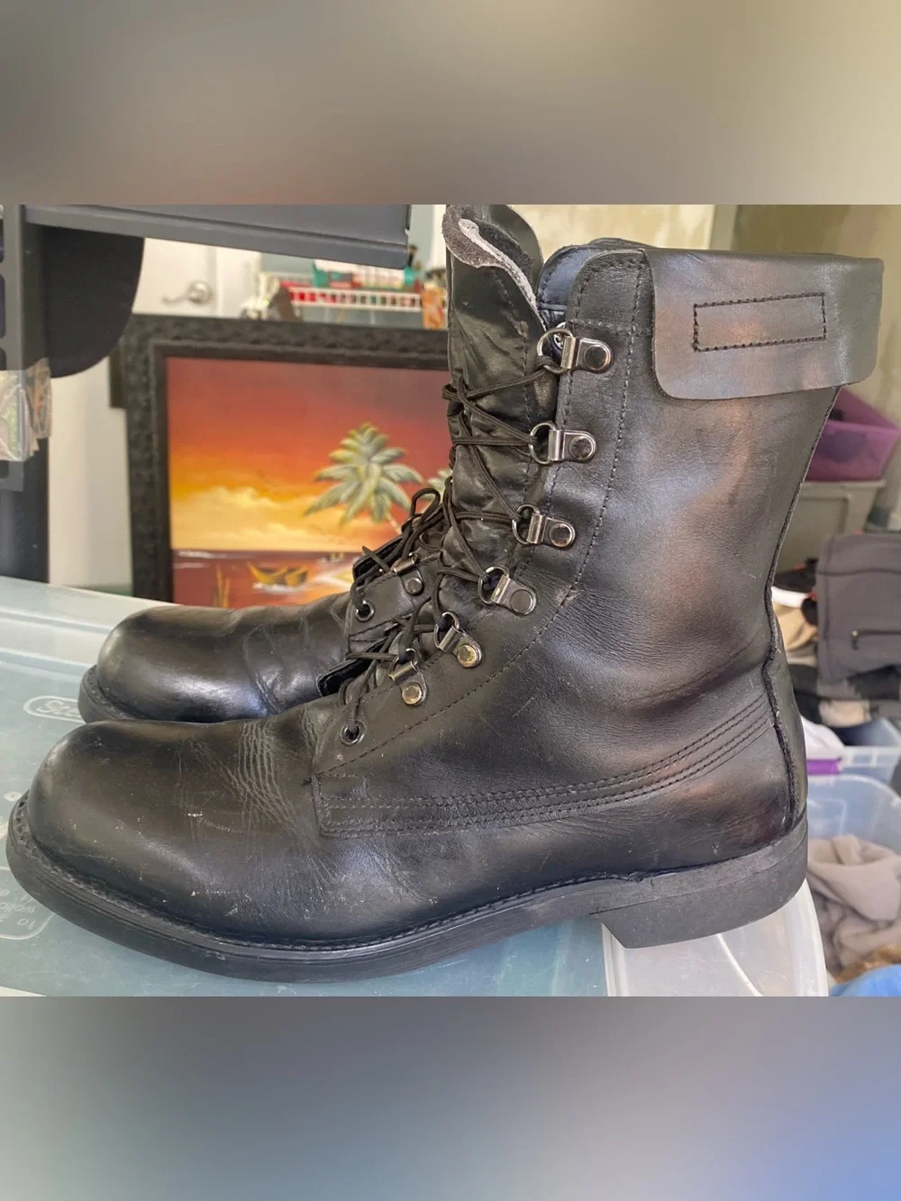 Addison Shoe Co Military Soft Toe Boots Mens 8 D Black Biltrite Vintage